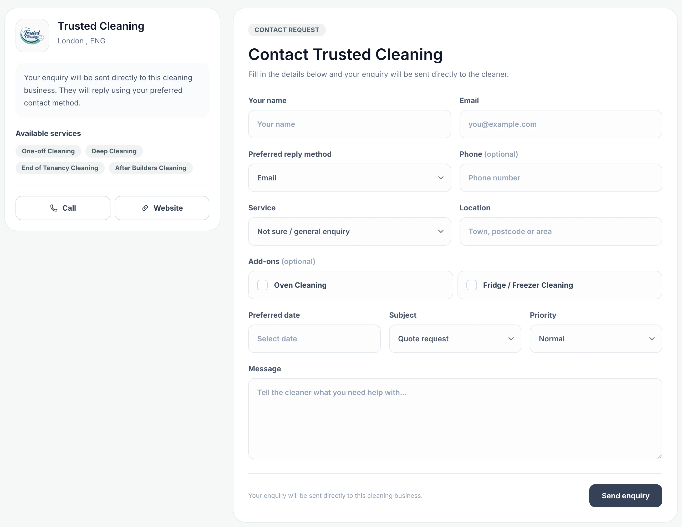 Cleanwich free directory customer enquiries