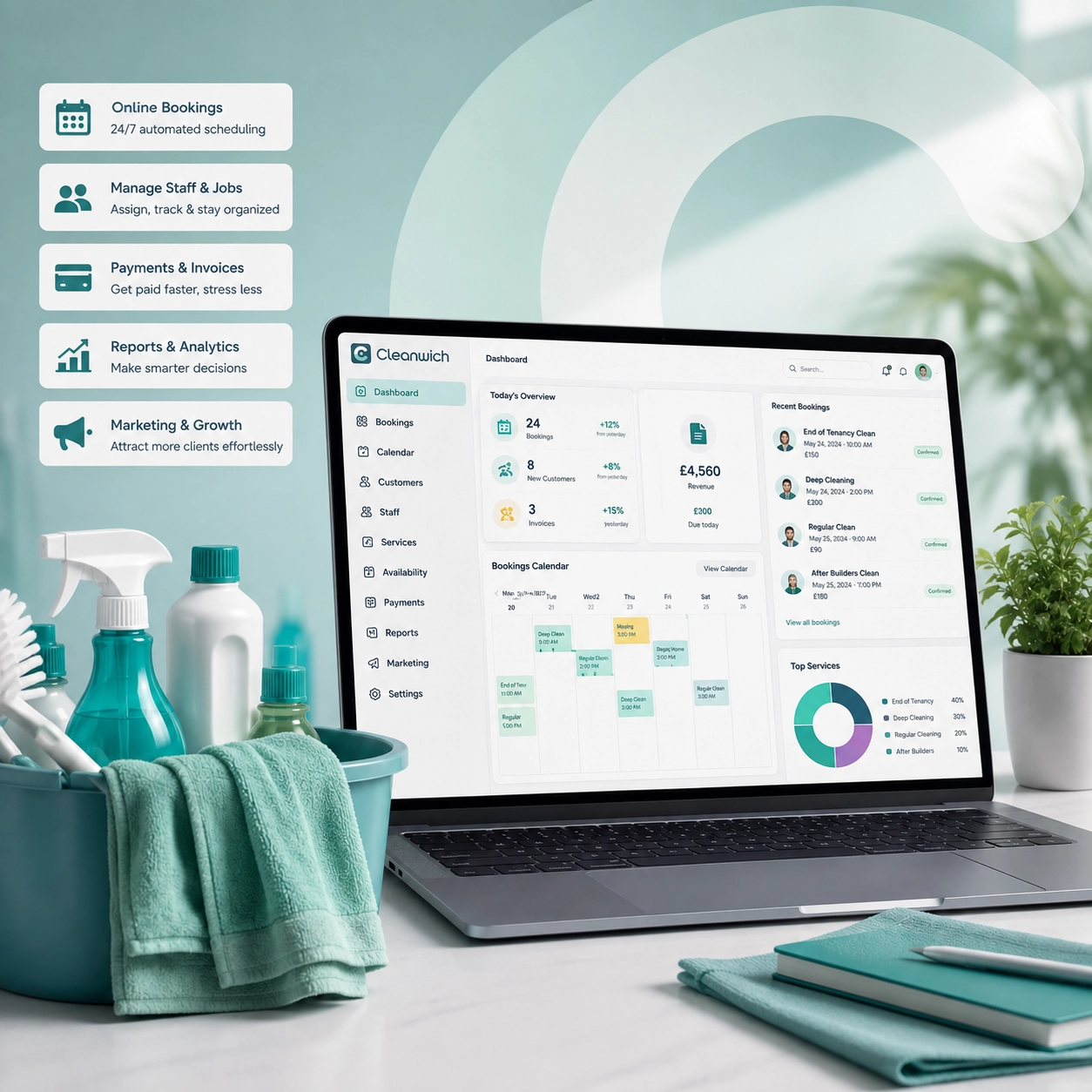 Cleanwich cleaning business software with online booking and live pricing